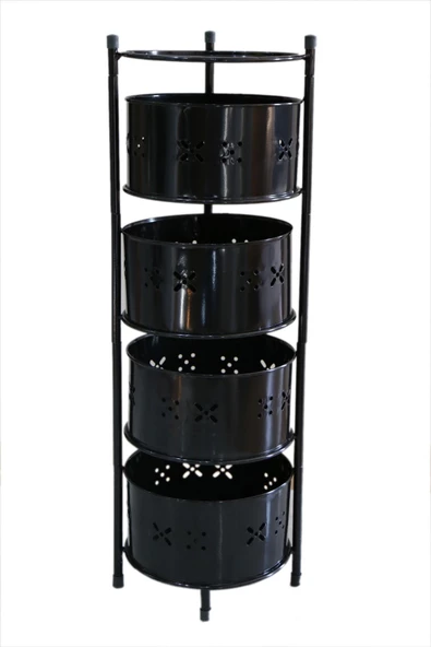 TRENDESK 4 Katlı Siyah Metal Patates Soğan Meyve Sebze Sepeti Sebzelik - 3