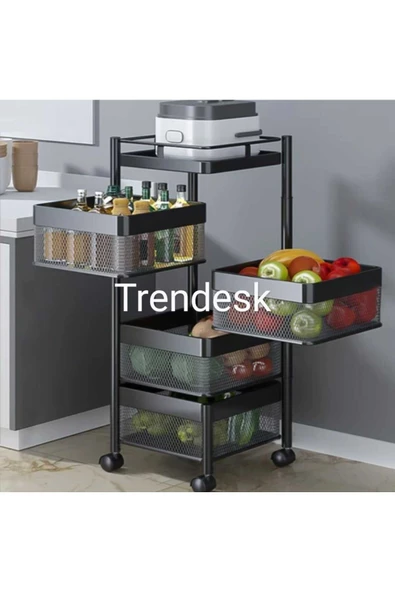 TRENDESK 4 KATLI SİYAH METAL KARE MODERN PATATES SOĞAN SEPETİ, SEBZELİK