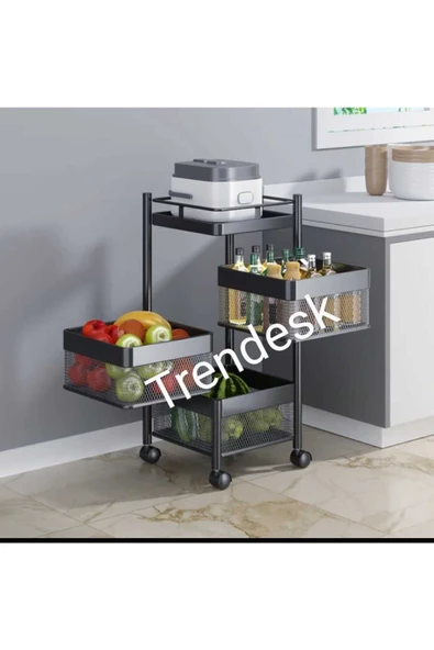 TRENDESK 3 KATLI SİYAH METAL KARE MODERN PATATES SOĞAN SEPETİ, SEBZELİK