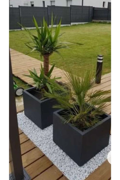 TRENDESK Galvaniz Kare Saksılık, Çiçeklik ,çiçek Standı Texture Mat Siyah 40*40*40 Cm - 3