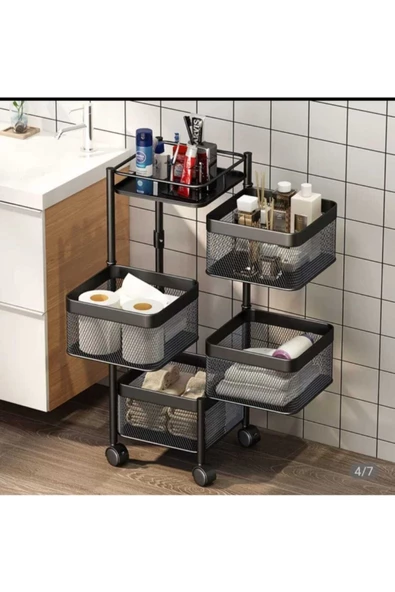 TRENDESK Siyah Metal Lux Kare Banyo Organizer, Banyo Düzenleyici ,kozmetik,takı Düzenleyici