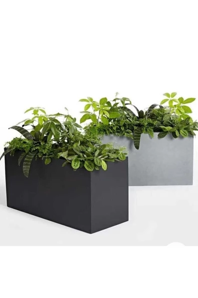 TRENDESK Galvaniz Sınır Saksılık, Çiçeklik ,çiçek Standı Texture Mat Siyah 25*60*50 - 3