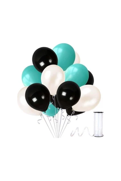 Metalik Balon Mint Yeşil - Siyah - Beyaz 25 Adet