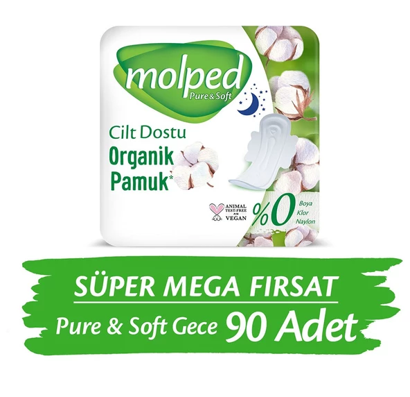 Molped Pure & Soft Gece 30'lu 3 Adet Süper Mega Paket Hijyenik Ped