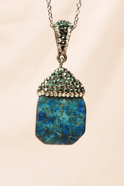 Lapis Doğal Taşı Zincirli El Yapımı Kolye Uç: 3 cm Zincir: 20 cm Kutulu - 6