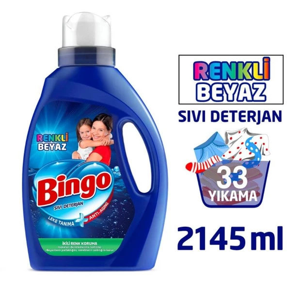 Bingo Matik Renkli Beyaz Sıvı Deterjan 33 Yıkama 2.14 lt