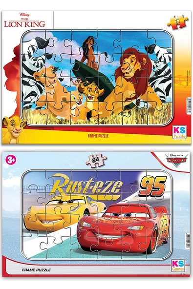 Aslan Kral ve Cars (Şimşek Mc queen) 24 parça 2 li Puzzle/Yapboz