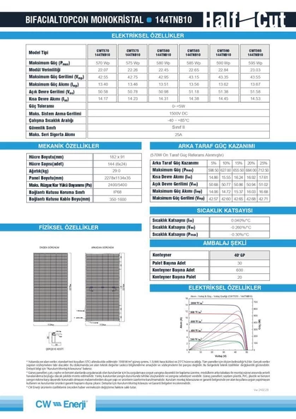 CW Enerji 575Wp 144TNB M10 TOPCon Güneş Paneli - 4