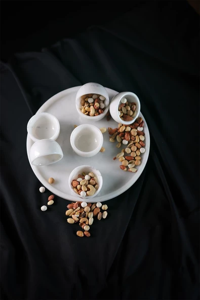 Mermer El Yapımı Çerez Kasesi Ve Sunum Tepsisi Seti Doğaltaş Sunumluk 8 Parça - 2