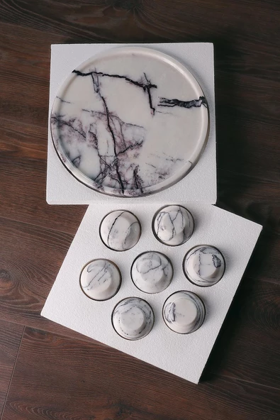 Mermer El Yapımı Çerez Kasesi Ve Sunum Tepsisi Seti Doğaltaş Sunumluk 8 Parça - 9