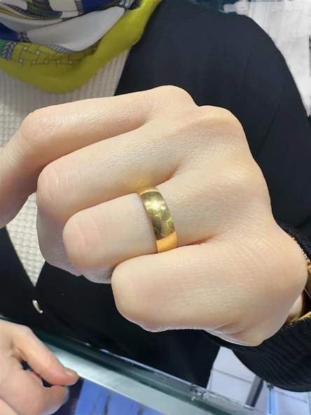 22 Ayar Düz Bombe 6 mm Alyans Altın Yüzük - Resim 2