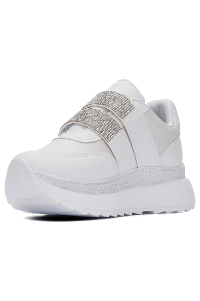 Günlük Kadın Sneaker Spor Ayakkabı Yüksek Topuklu Çift Cırtlı Taşlı Rahat Hafif 707 - 6