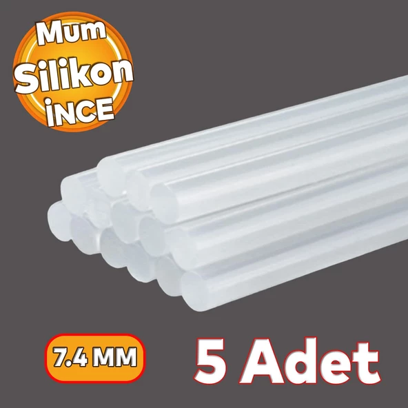 İnce Mum Silikon 7.4 mm Çubuk Sıcak Silikon Hobi Süs Hediyelik Eşya Maket Yapıştırma Slikon 5 ADET