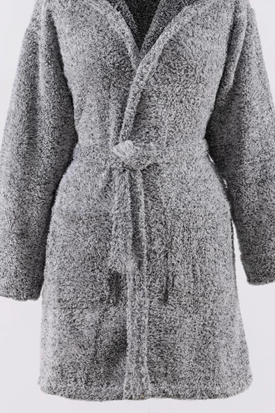 Plain Kapşonlu Unisex Wellsoft Peluş Sabahlık | Bornoz - 3