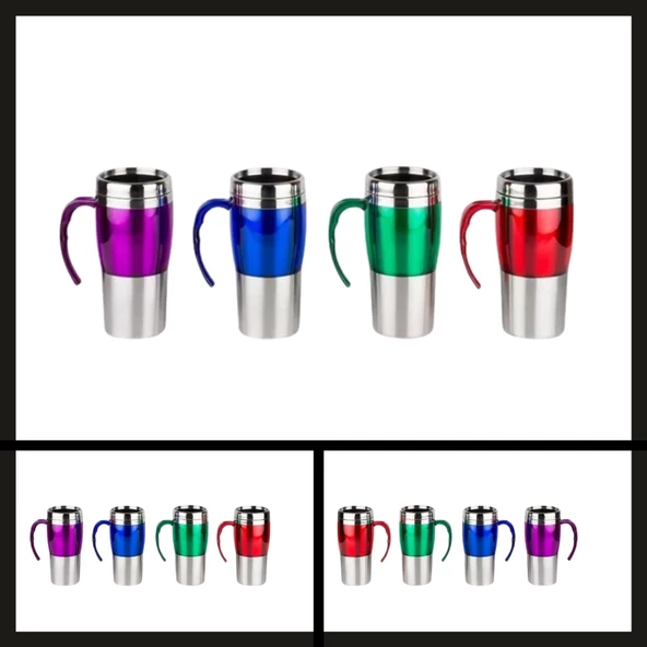 Uyguna-Yakala Mor Png-450 0,45 Lt Çift Katlı Çelik Kupa Bardak Termos-ERM.063 - 2