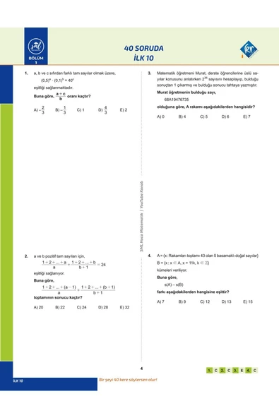 SML Hoca AYT Matematik 40 Soru Serisi Video Soru Kitabı - 3
