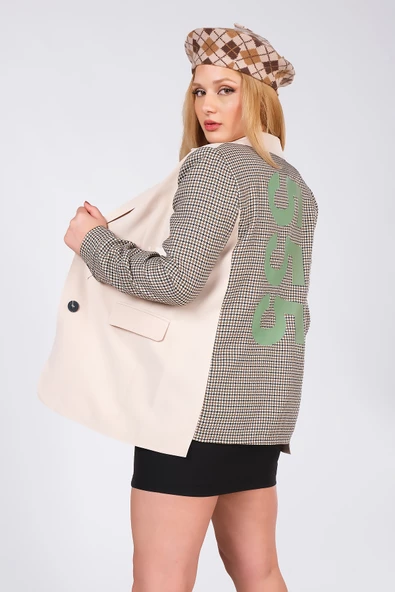 Kadın Sırt Kazayağı Kumaş Detaylı Ceket Taş - 4