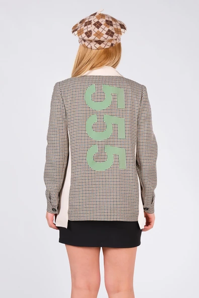 Kadın Sırt Kazayağı Kumaş Detaylı Ceket Taş - 5