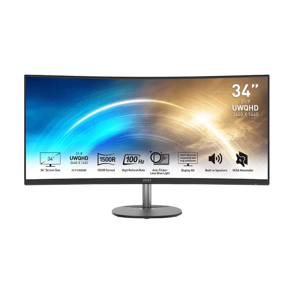 MSI PRO MP341CQ 34" 3440 x 1440 (QHD) IPS 100Hz  4Ms 21:9 Professional Kavisli Monitör - 2