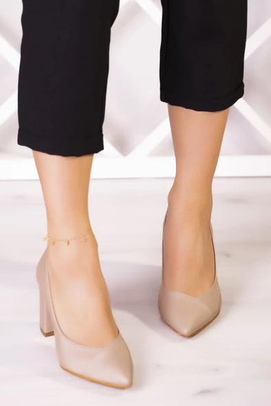 Erkan Saçmacı Belinda Plus Ten Saten Jatqılı Kalın Topuklu Abiye Ayakkabı - Resim 3