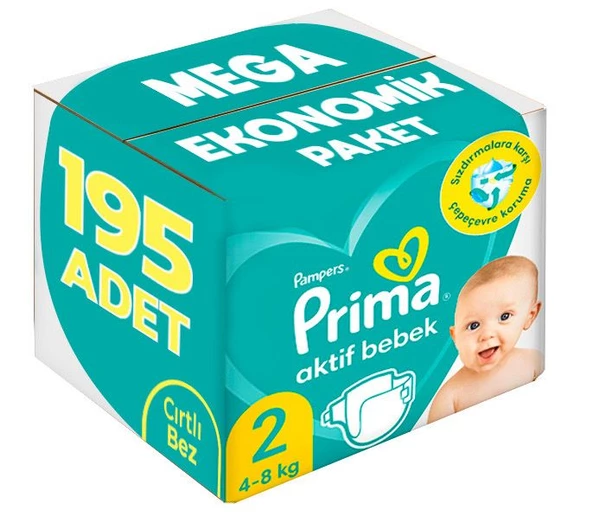 Prima Bebek Bezi Beden:2 (4-8Kg) Mini 195 Adet Mega Ekonomik Pk