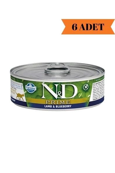 N&D Prime Tahılsız Kuzu & Yaban Mersinli Yetişkin Kedi Yaş Maması 70 Gr x 6 Adet