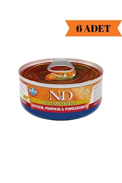 N&D Pumpkin Tavuk & Balkabağı Nar Yetişkin Kedi Yaş Maması 70 Gr x 6 Adet