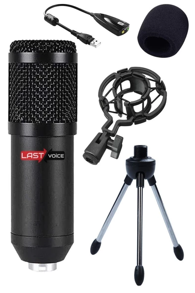 Lastvoice BM800 Full Black Stüdyo Twitch Yayıncı Mikrofonu (Mini Tripod + 7.1) - 2