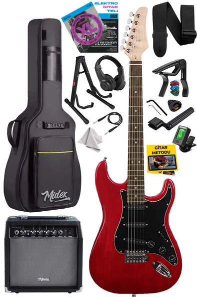 Midex RPH-30RD-35AMP Gül Klavye Strat Kasa SSS 35W Elektro Gitar Seti