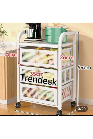 TRENDESK 3 Katlı Metal Siyah Çekmeceli Tekerlekli patates soğan sepeti sebze meyve sepeti sebzelik - 3