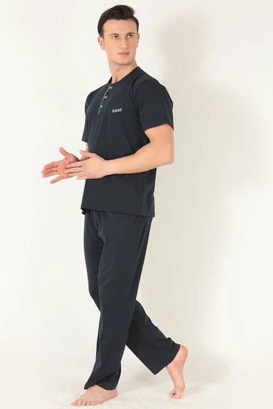 KANZ 3 Parça Erkek Soft Doğal Pamuk Pijama Damat Seti - 12