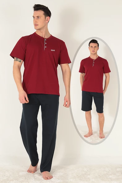 KANZ 3 Parça Erkek Soft Doğal Pamuk Pijama Damat Seti - 9