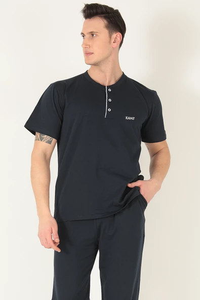 KANZ 3 Parça Erkek Soft Doğal Pamuk Pijama Damat Seti - 11