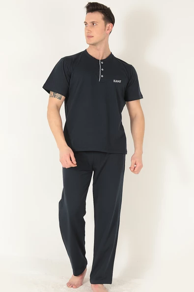 KANZ 3 Parça Erkek Soft Doğal Pamuk Pijama Damat Seti - 10