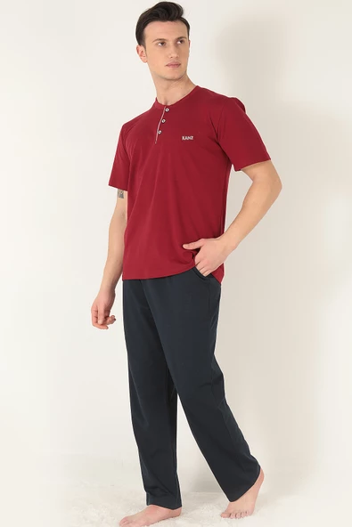 KANZ 3 Parça Erkek Soft Doğal Pamuk Pijama Damat Seti - 2