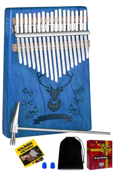 Midex Klx-454G Hakiki Ağaç Geyik Desenli Kalimba 17 Tuşlu