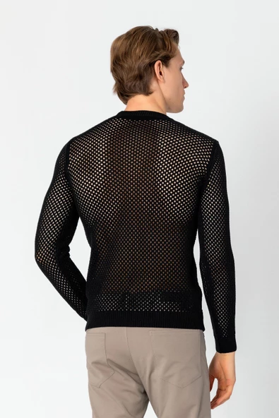 Erkek Fit File Örgülü Bisiklet Yaka Rahat Triko - 4