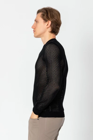 Erkek Fit File Örgülü Bisiklet Yaka Rahat Triko - 3