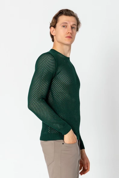 Erkek Fit File Örgülü Bisiklet Yaka Rahat Triko - 10