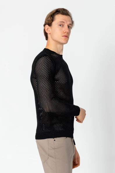 Erkek Fit File Örgülü Bisiklet Yaka Rahat Triko - 5