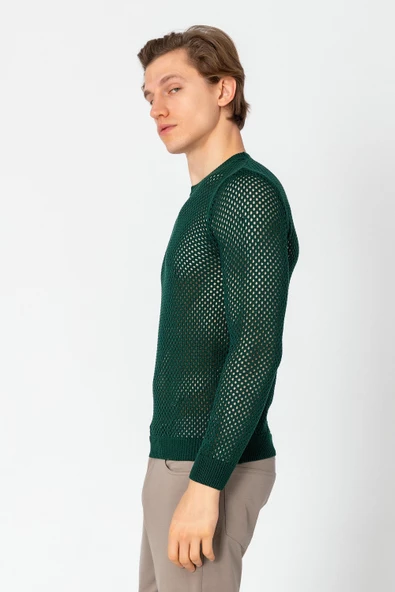 Erkek Fit File Örgülü Bisiklet Yaka Rahat Triko - 8