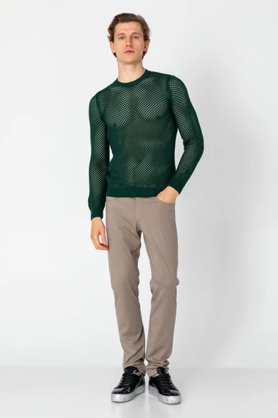 Erkek Fit File Örgülü Bisiklet Yaka Rahat Triko - 7