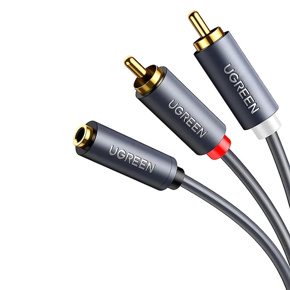 Ugreen 3.5 mm Jack Girişi Aux to 2 RCA Ses Aktarma Kablosu 1 Metre