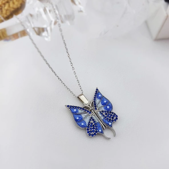 Vaoov 925 Ayar Gümüş İsimli Açılan Kelebek Kolye - Resim 5