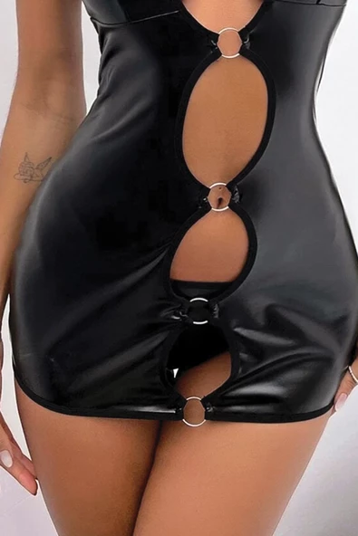 Phevos Deri Mini Elbise-19514 - 6