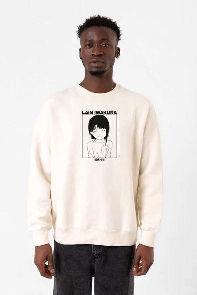 Serial Experiments Anime Lain Poster Ekru Erkek 2ip Sweatshirt