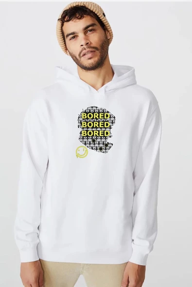 Sherlock Bored Beyaz Erkek 3ip Kapşonlu  Sweatshirt
