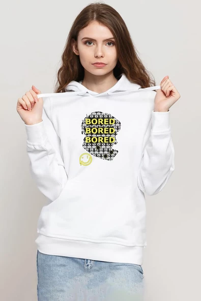 Sherlock Bored Beyaz Kadın 3ip Kapşonlu Sweatshirt