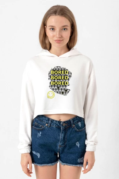 Sherlock Bored Ekru Kadın Crop Kapşonlu