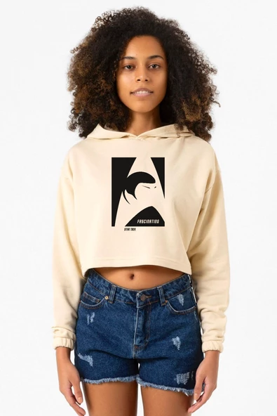 Star Trek Spock Fascinating Bej Kadın Crop Kapşonlu ürün görseli